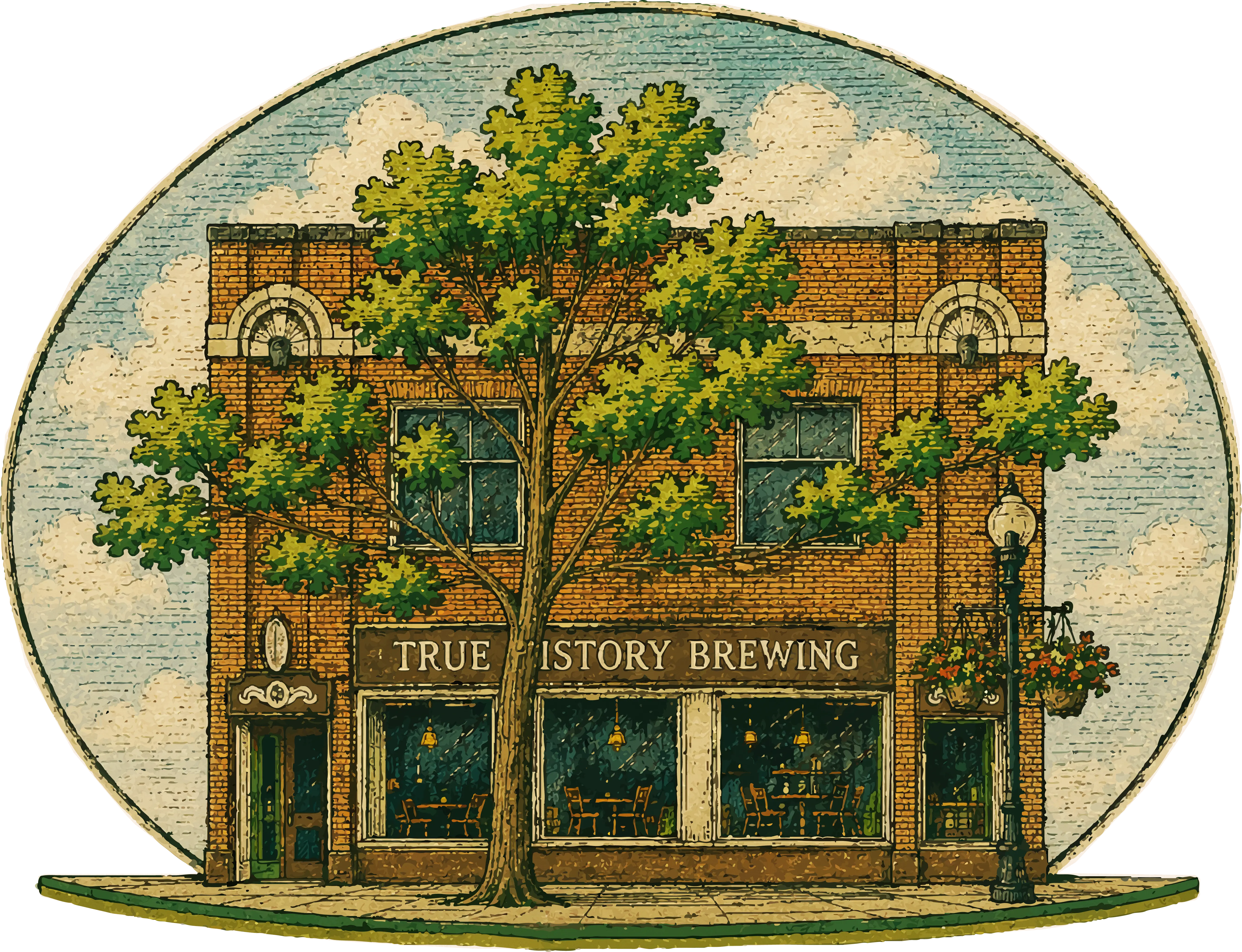 A black and white sketch of the True History taproom